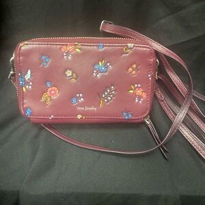 Vera Bradley Burgundy Leather Carryall Crossbody Bag